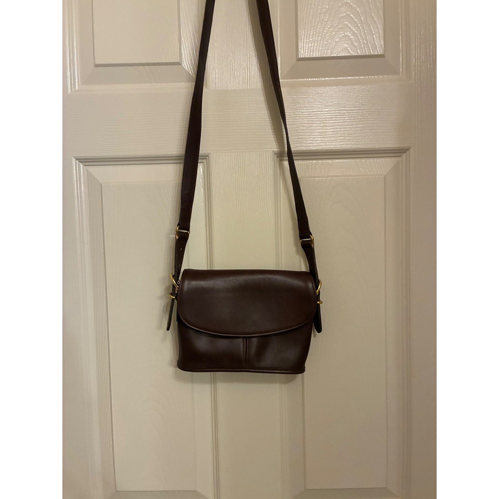 Vintage Coach City Bag 9097 Brown Leather Crossbody Flap Purse Brass Hardware